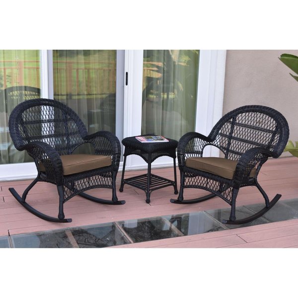 Propation W00211-2-RCES007 3 Piece Santa Maria Black Rocker Wicker Chair Set; Brown Cushion PR1081424